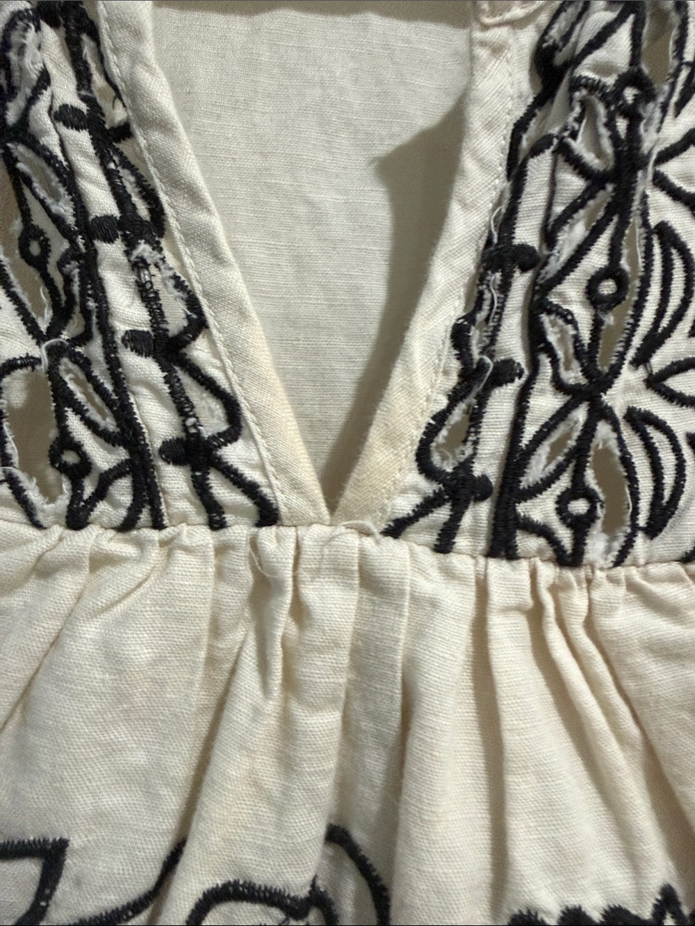 Cream Embroidered Short Sleeve Blouse with Black Floral Detail - Picture 5 of 7